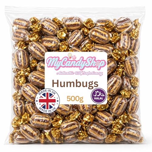 MyCandyShop Mint Humbugs 500g- Boiled Sweets Humbugs Sweets Individually Wrapped Old School Retro Candy - Boiled Mints - UK Made