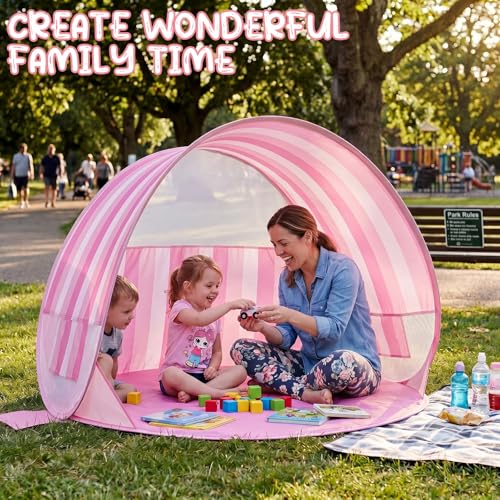 WILLBOND Pop up Beach Tent, Pink Stripe, Portable Sun Shelter, 2 People by WILLBOND - Used condition - Image 5