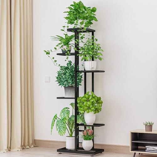 Zstar Soporte para plantas con 6 niveles, estantería de metal para plantas, varios niveles, banco de flores, escalera para plantas, estantería de pie para interior, jardín, balcón, decoración, gris
