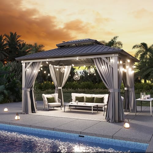 Aoxun-10×14-Hardtop-Gazebo-Aluminum-Frame-Canopy-with-Double-Galvanized-Steel-Roof-Outdoor-Metal-Pavilion-with-Netting-Curtains-for-Backyard-Patio-and-Deck Aoxun 10×14 Hardtop Gazebo Aluminum Frame Canopy with Double Galvanized Steel Roof Outdoor Metal Pavilion with Netting Curtains for Backyard Patio and Deck