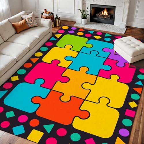 8x10 Area Rugs for Living Room Colorful Puzzle Pieces Primary