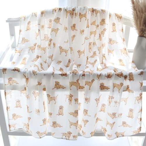 Image of LifeTree Baby Swaddle Blankets Dog Pattern, Muslin Blankets Boys Girls Swaddling Wrap Receiving Blanket for Newborn, 70% Viscose from Bamboo and 30% Cotton, Large 47 inch x 47 inch, Labrador