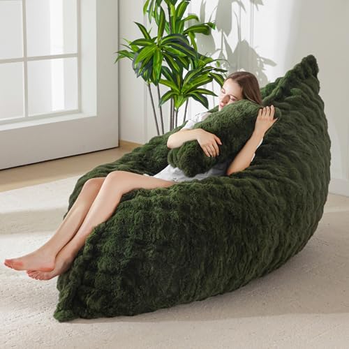 Image of MAXYOYO Giant Bean Bag Chair with Pillow, 3 in 1 Convertible Bean Bag Chair for Adults with Removable Cover, Floor Cushion Stuffed Floor Lounger for Living Room Bedroom, Bubble Green