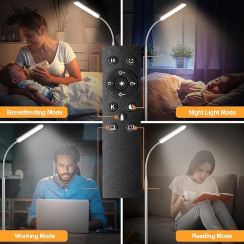 Image of marctronic Silver Modern Floor Lamp, 18W 1800LM Bright LED, Touch Control & Memory Function, Dimmable Timing Eye-Caring Lamp for Office /Bedroom