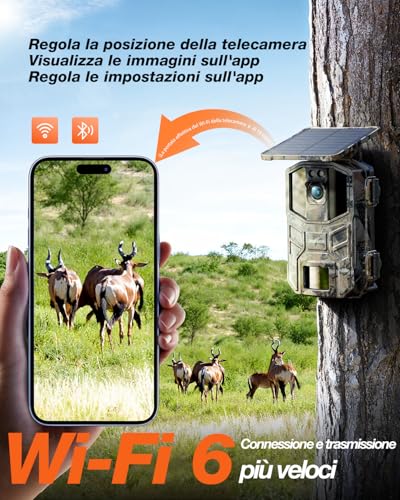 iZEEKER Solare WiFi Fototrappola 4K 64MP con Scheda Micro SD 32GB, Bluetooth Fototrappola con 5200 mAh Batteria, Visione Notturna, 0,1s Tempo di Scatto Attivato dal Movimento per Monitoraggio Fauna - Immagine 4