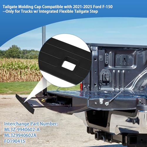Image of Compatible for Ford F-150 2021 2022 2023 2024 2025 Flexible Flex Step Center Tailgate Cap Mad Trim Molding with Release Button ML3Z-9940602-A