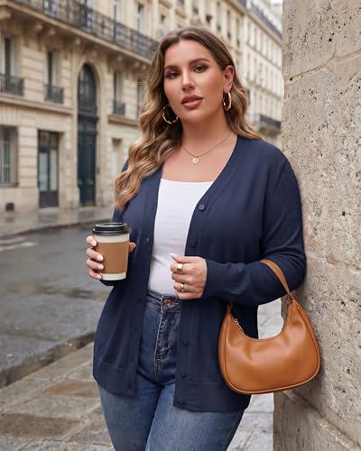 Image of TIANZHU Plus Size Cardigan for Women Button Open Front Long Sleeve V Neck Comfy Lightweight Sweaters XL-4XL