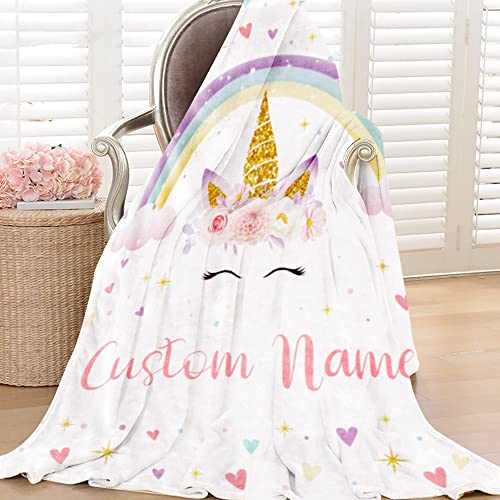 Image of Personalized Horse Blanket with Name for Girl Custom Name Blanket for Kids