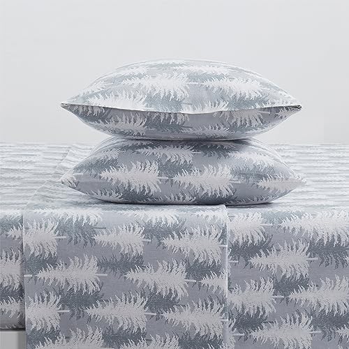 Image of Tahari Home - King Sheets, 4-Piece Cotton Flannel Bedding with Matching Pillowcases, Brushed for Extra Softness, Cozy Home Decor (Tree Gray, King)
