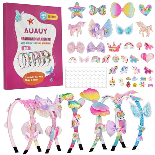 AUAUY Kit de Fabrication de Bandeaux pour Filles 5-12 Ans, Accessoires Cheveux Diadème, Bricolage Coiffure Enfant, Cadeau Anniversaire