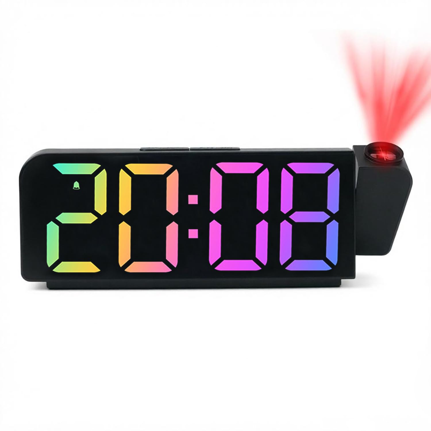 Tisaika Digital Alarm Clock Bedside Projection 7.9'' LED Alarm Clocks with Colorful Digit 180° Rotatable Projector Adjustable Brightness Temperature Date Snooze Night Mode Time Memory for Bedroom Home