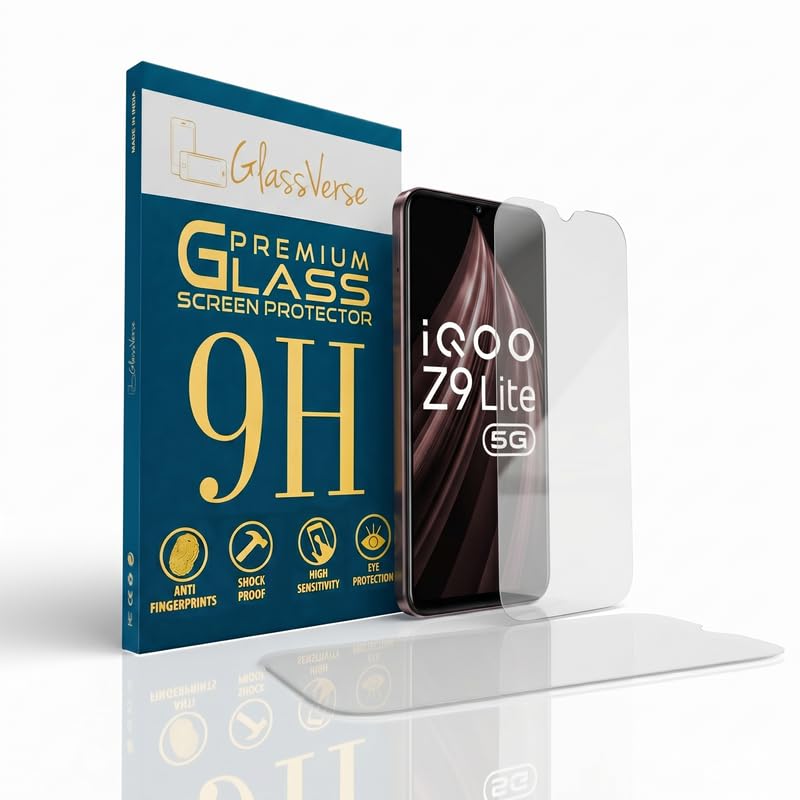 Image of GlassVerse PureView Tempered Glass for IQOO Z9 Lite 5G | Crystal Clear, 9H Hardness Screen Protector, Edge to Edge, Case Friendly, Hassle-less Installation Kit Included. (Pack of 2)