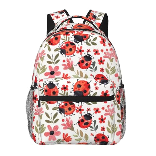 Plistiz Ladybug Backpack Gifts for Girls Boys Kids Teens Travel Backpacks Laptop Rucksack Bookbag Cute Red Ladybugs Floral Back Pack Accessories Bags for School Work Outdoor Adventures