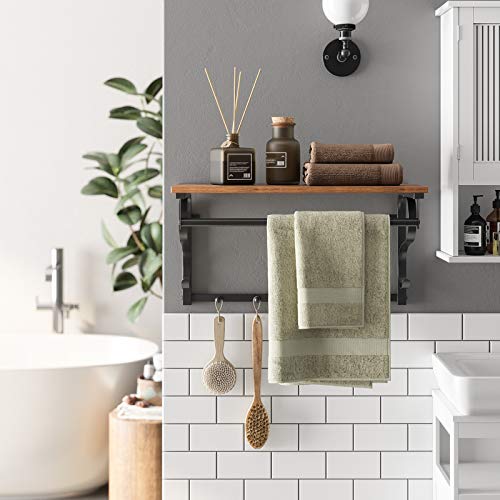 VASAGLE wandrek met 5 haken en plank, industrieel ontwerp, haakrail met ophangbeugel, voor hal, slaapkamer, badkamer en… - Image 4