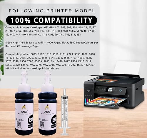 Image of ANG Black Ink 100g X 2 Compatible for Cartridges with Suction Tool for 805, 860, 861, 803, 680, 678, 682, 818, 802 Single Color Ink Cartridge (Black)