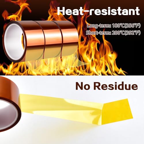 Image of 3 Roll Heat Tape, 50 mm(1.96 in) x 33 m(108 ft) Heat Resistant Tape, Heat Tape for Sublimation Up to 200 ℃(392 ℉), No Residue Heat Transfer Tape for Soldering, Masking, 3D Printer Application