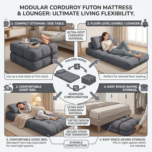 Image of FanYi Modular Convertible Floor Sofa Bed, Foldable Sleeper Couch with Cushions, Space Saving Lounge Sofa for Compact Living Room Bedroom Apartment Small Spaces,Gray