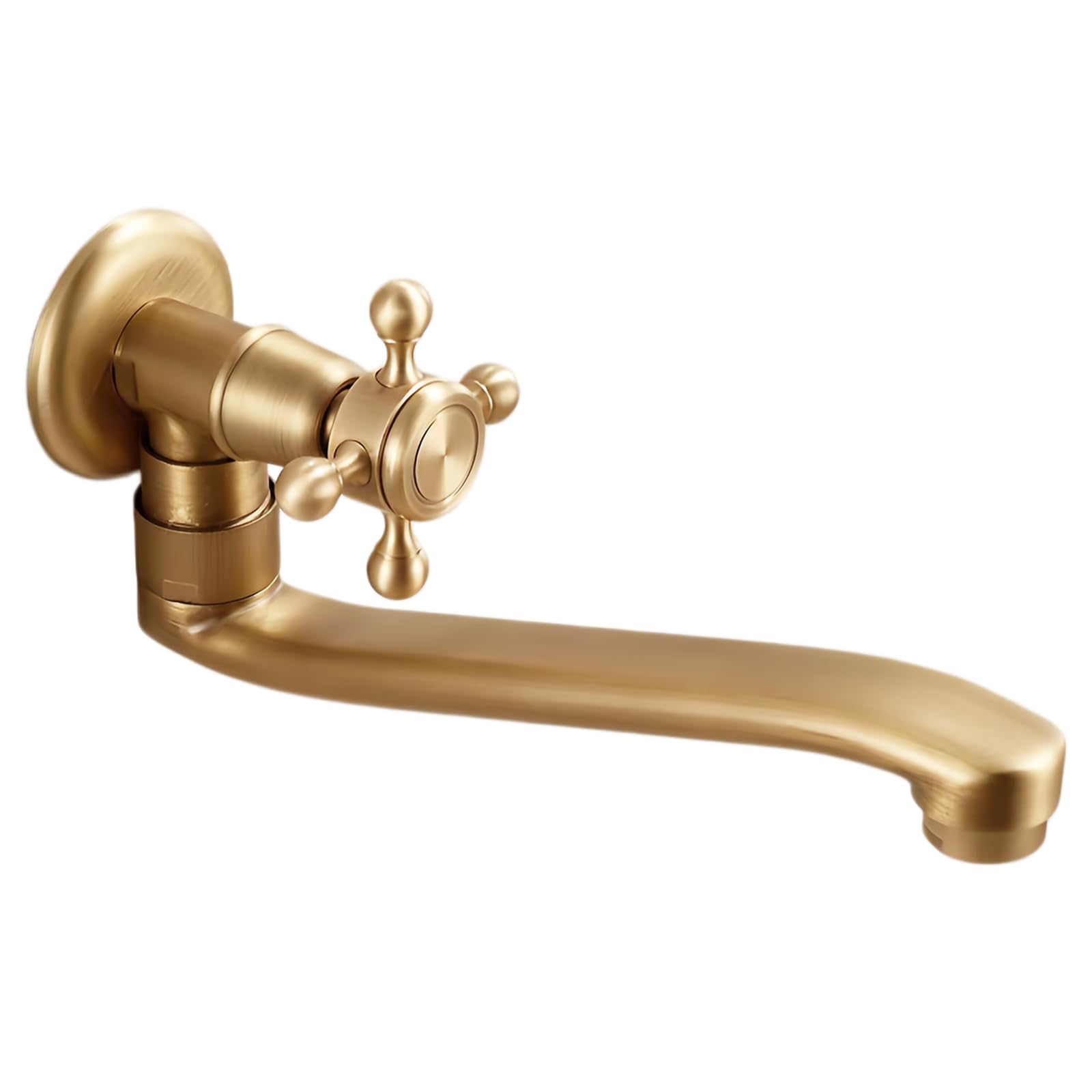 Rubinetto a Parete Acqua Fredda Ottone Anticato, Canna Piatta | Vintage ubinetto monocomando a muro, girevole 180 °, cartuccia ceramica, per giardino esterni lavabo lavandino cucina bagno