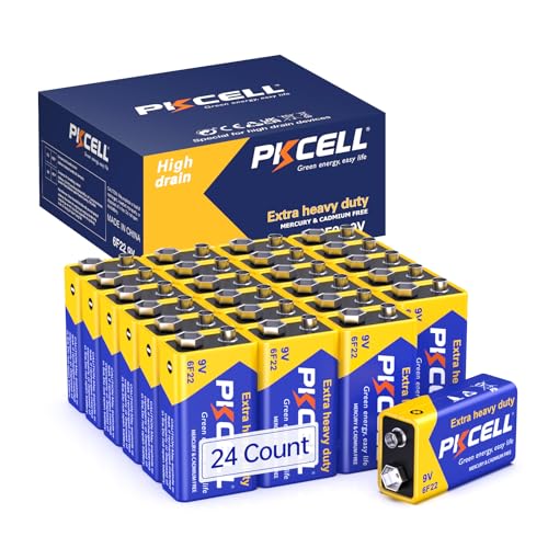 PKCELL Lot de 24 piles 9 V PP3/6F22 carrées fiables de 9 V pour bureaux, ateliers et maisons à usage intensif - Design anti-fuite - Durée de vie de 3 ans -...