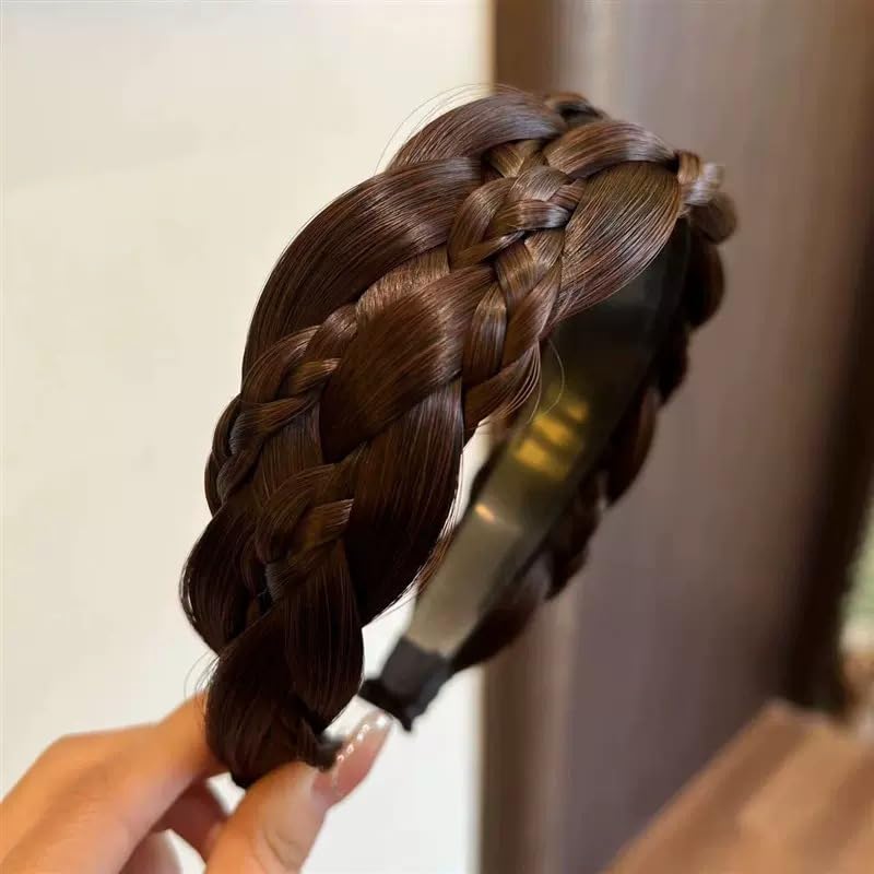 Tiara trançada de cinco fios, cabelo sintético, clássico, fio largo, para casamento, fofo, bagunçado, trançado, com acessórios de beleza femininos