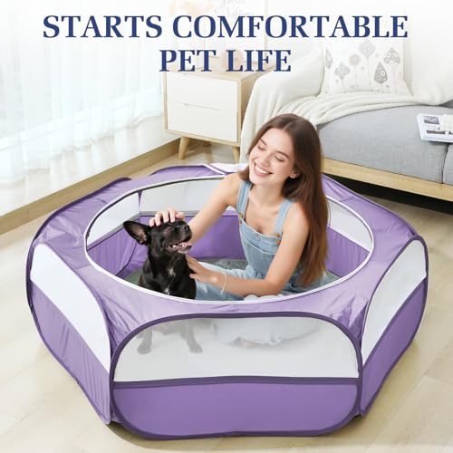 Image of Pawaboo 2-in-1 Small Animals Playpen with Pad, Purple+Gray