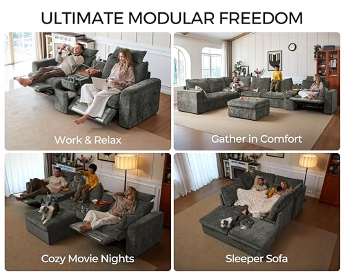 Image of Oversized Modular Sectional Sofa Grey
