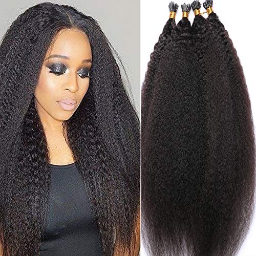 Brazilian Kinky Straight I Tip Hair Extension Pure Colored Human Hair Pre Bonded Hair Extensions 1g/s 100Strand I Tip Microlink Hair For Women (10inch, Natural color)