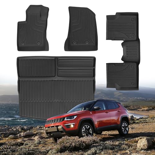 Automotive Floor Mats & Cargo Liners Trunk Set Compatible with 2017-2025 Jeep Compass Trunk Mat Cargo Liner TPE All Weather Custom Fit for 2020 2021 2022 2023 2024 2025 Compass Accessories, Black