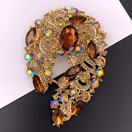 Image of SELOVO Big Large Rhinestone Green Leaf Statement 3.5 inch Brooch Pin Scarf Broach Gold Tone