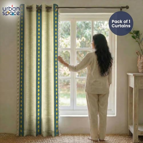 Image of Urban Space Boho Decorative Curtain for Window, 100% Cotton Curtain 5 Feet Long, 1 piece Curtain with Tassels, 60-65% Room Darkening with Tieback and Eyelets (Alora Dark Teal, 5 Feet)