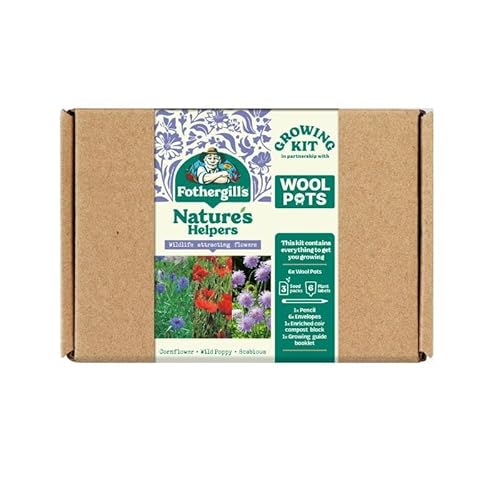 Fothergill’s Nature's Helpers Growing Kit: Poppy, Cornflower, Scabious Wild Seeds, 6 Biodegradable Wool Pots, 6 Plant Labels, Seed Compost, Growing Guide. Gift for Gardeners