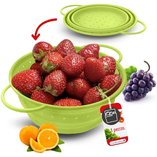 Coolinato – Scolapasta silicone pieghevole 20 cm verde – Colino per pasta, verdura e frutta - Colapasta per lavastoviglie, senza BPA e termoresistente fino a 230°C - Setaccio salvaspazio richiudibile