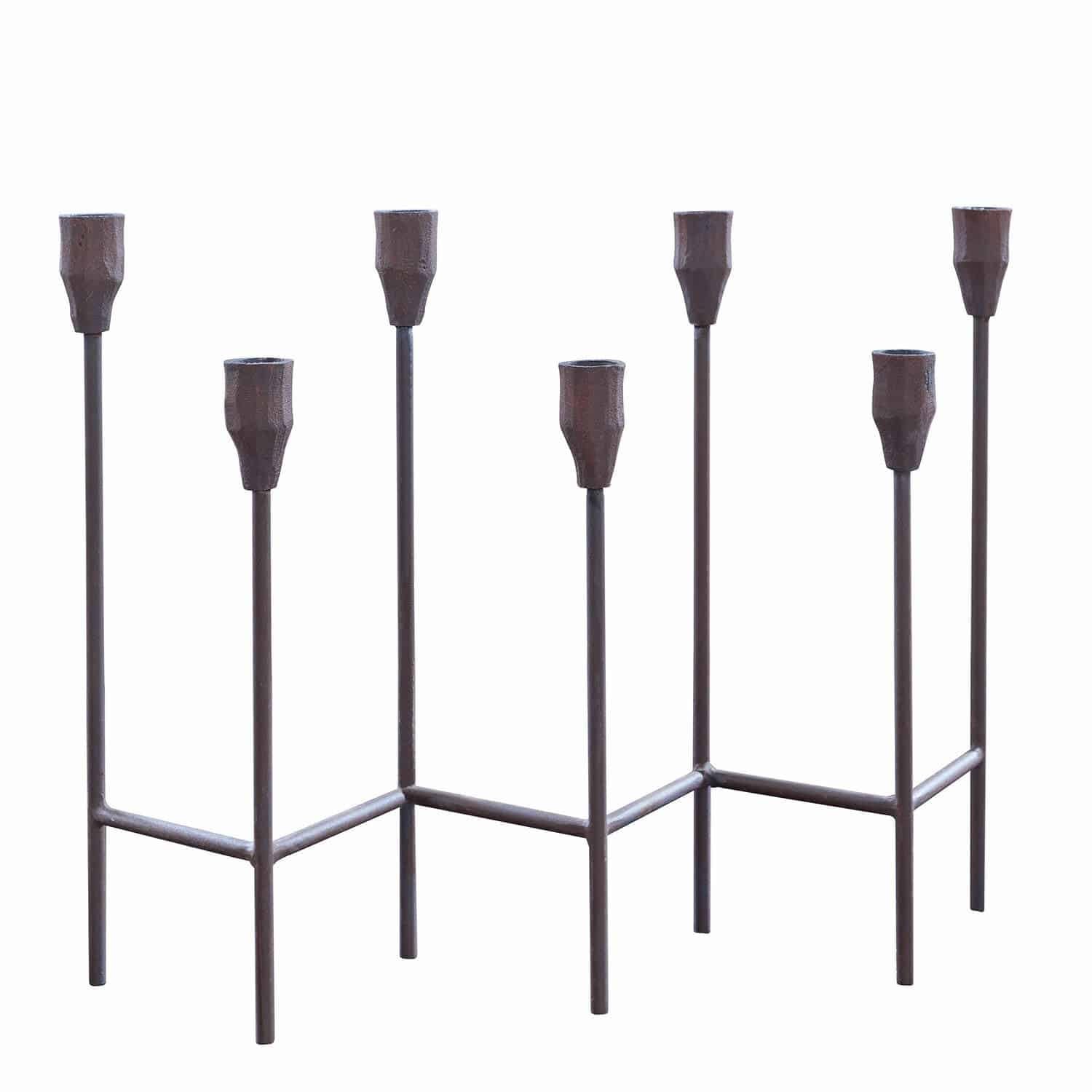 Loberon Kerzenständer Brissande, antikbraun | Sieben Stabkerzenhalter, Moderne Geometrische Formen, mit Rost-Finish, Kerzenhalter, Dekoration, Eisen, Aluminium