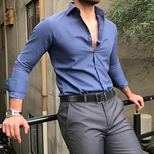 Men’s Belt Dress Casual Reversible 1.5 Leather Belt Rotated Buckle2