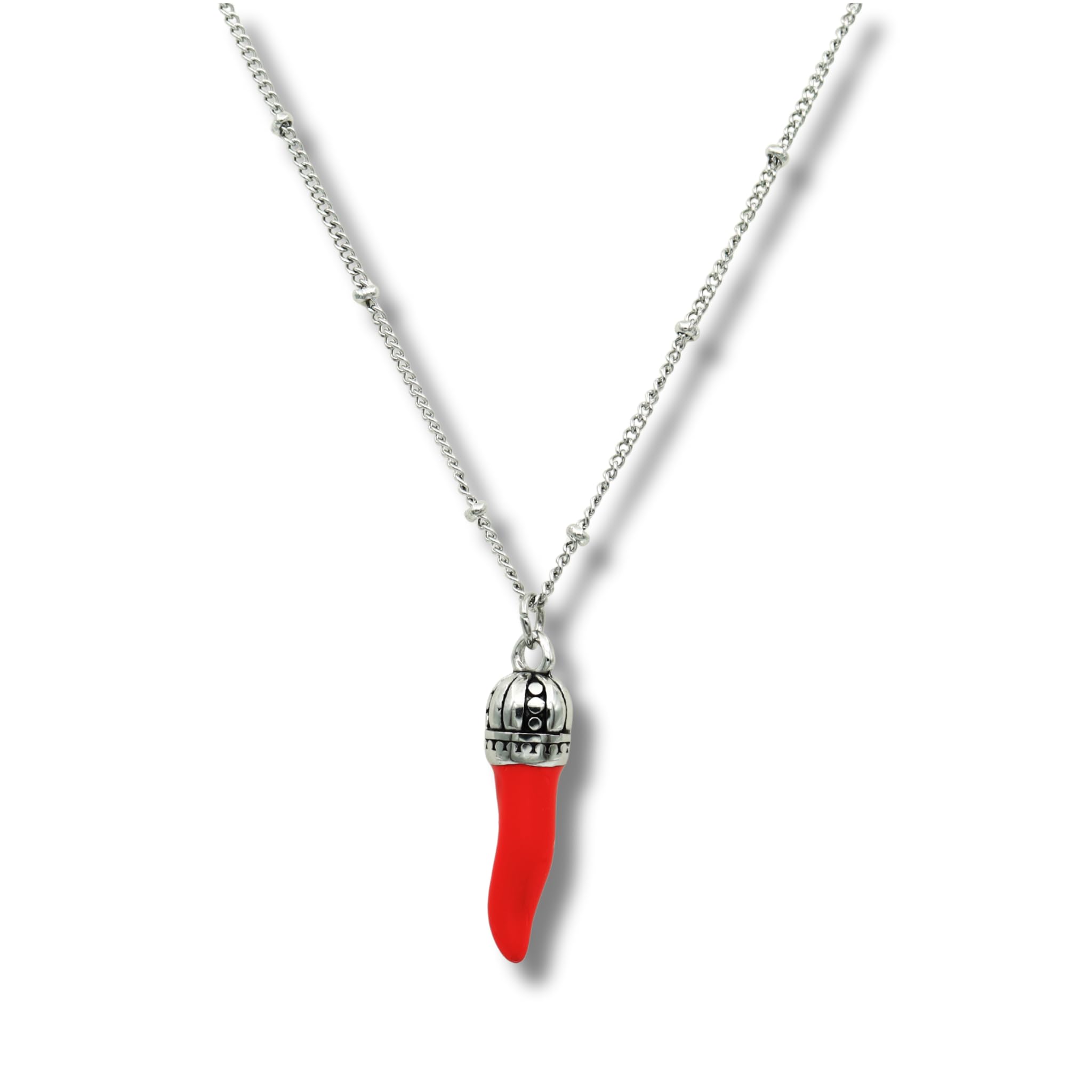 La cuerno italiano collar L'Iconica cadena de cuentas de acero plateado Corno Corona de acero