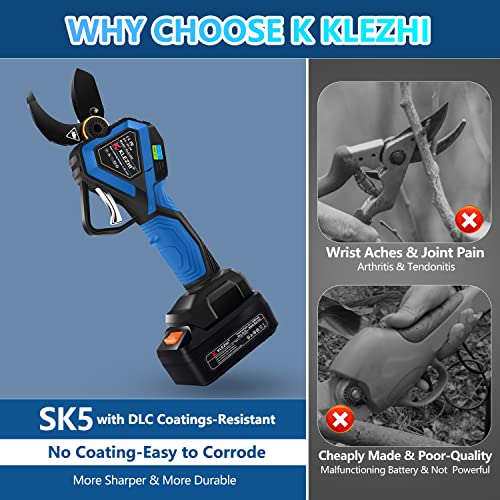 K Klezhi Professional Electric Pruning Shears, 2Pcs Backup Rechargeable 2Ah Lithium Battery Powered Cordless Tree Branch Pruner, Cut Capacity Of 1.65Inches 42Mm, 8-10 Working Hours Black #TOP6