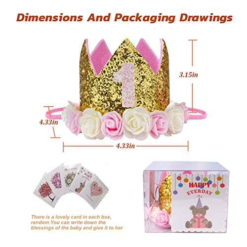 Princess Crown,Baby Crown Tiara Crystal Hat Gold Flower Design Kids First Birthday Gift #TOP4