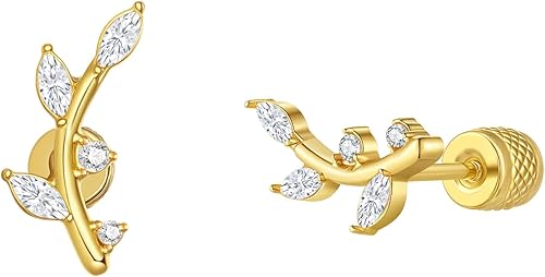 Seraphina 14K Gold Plated Cubic Zirconia Leaf Stud Earrings for Women Hypoallerg
