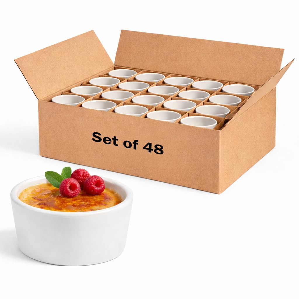 CAC China 2 oz Ceramic Ramekin, Super White Souffle Dish & Dip Bowls