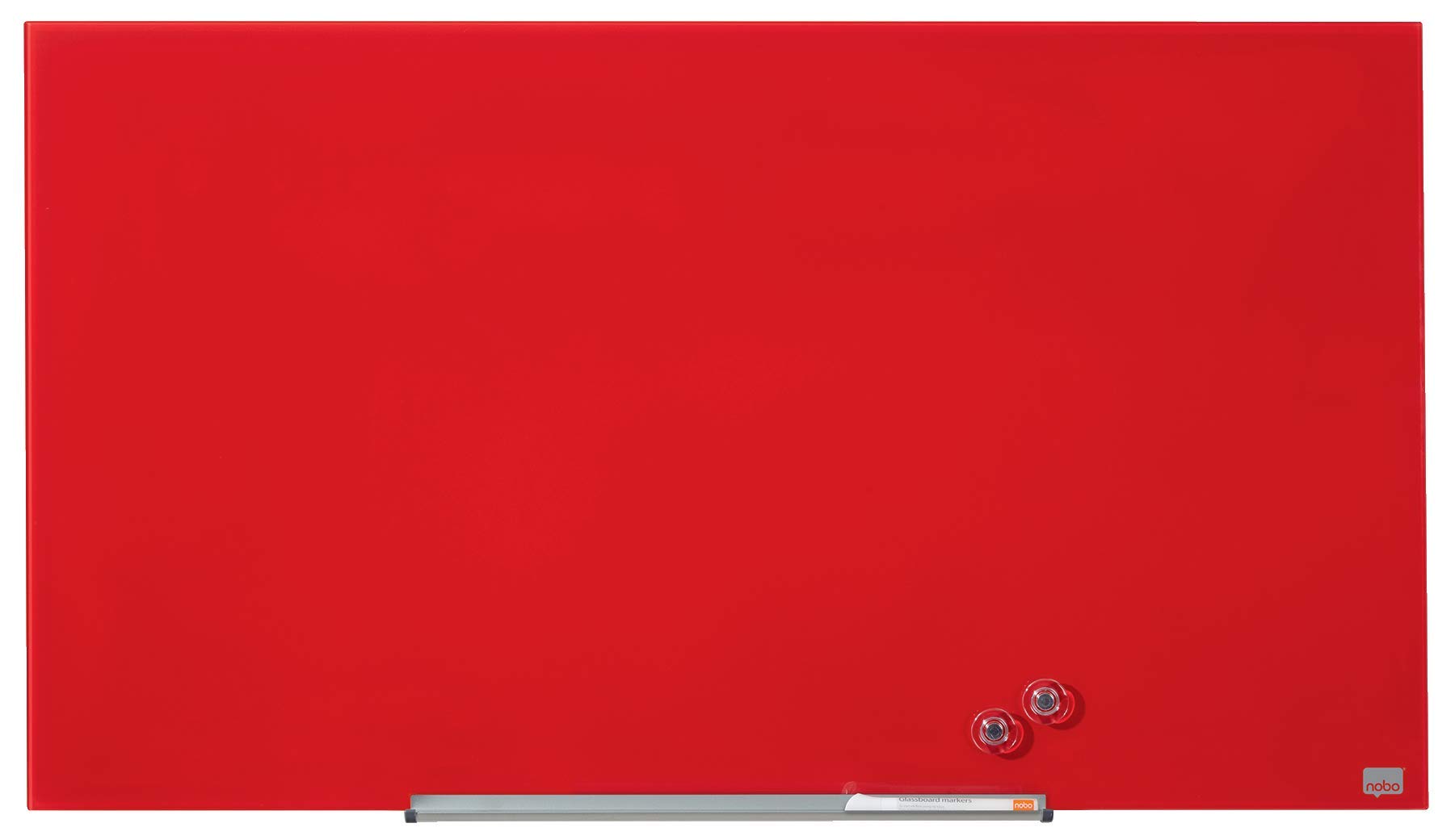 Nobo Glass Magnetic Whiteboard with Removable Pen Tray, 1000 x 560 mm, InvisaMount Mounting System, Impression Pro, Red, 1905184