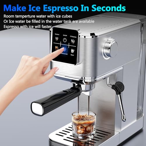 Image of URintells Cuising Espresso Machine 20 Bar,Touch Screen Espresso Maker with Steam Milk Frother,Stainless Steel Coffee Machine for Cappuccino Latte Americano Cold Brew,1350W Fast Heat Up System,Silver
