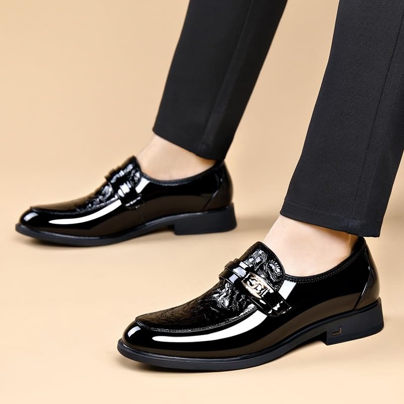 Men's Shiny Patent Leather Dress Shoes Classic Slip On Formal Business Pointed Toe Derbys Shoes for Men3