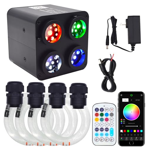 Image of 36W 4-Head 4 Color RGBW Twinkle Fiber Optic Lights, Starlight Headliner Kit with Total 1200pcs*0.75mm /0.03in 13.1ft Optical Fiber Cables+Remote and APP Control for Car and Home Interior Decoration