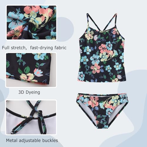 Image of Girls Two Piece Tankini Swimsuits Tie Dye Bathing Suit Kids Hawaiian Swimwear Set 3-16 Years