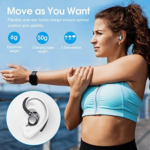 Ultralight Wireless Earbuds, HiFi Stereo Bluetooth 5.3 Running Headphones with Dual LED Display 30Hrs Playtime, Built-in Mic, Type-C, In-Ear Bluetooth Earphones with Earhooks for Sport, Black