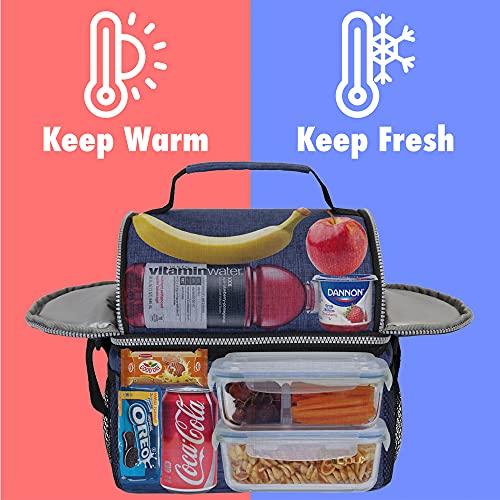 Opux Insulated Dual Compartment Lunch Bag For Men, Women | Double Deck Reusable Lunch Pail Cooler Bag With Shoulder Strap, Soft Leakproof Liner | Large Lunch Box Tote For Work, School (Navy), Standard #TOP1