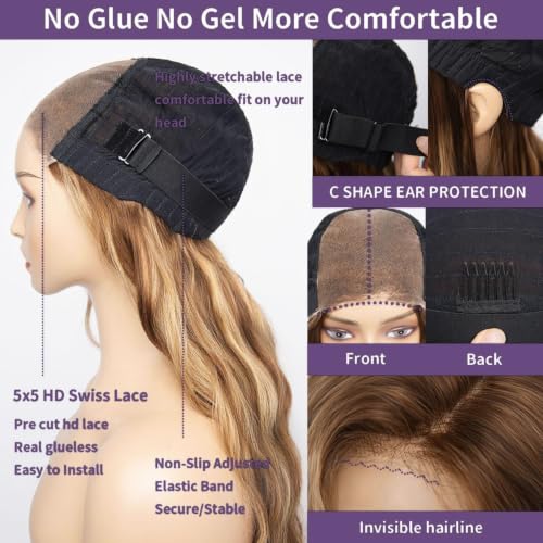 Yeuoin #4/27 Ombre Highlight Lace Front Wigs Human Hair Pre Cut 5X5 Glueless Honey Blonde Body Wave Wigs for Women Pre Plucked with Baby Hair Lace Closure wig 200% Density 32inch — view 2
