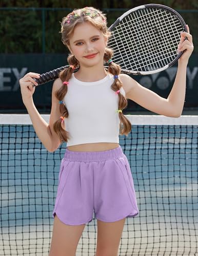Image of Zaclotre Girls Athletic Shorts with Zipper Pockets High Waisted Running Shorts Soccer Gym Sports Active Short for Kids