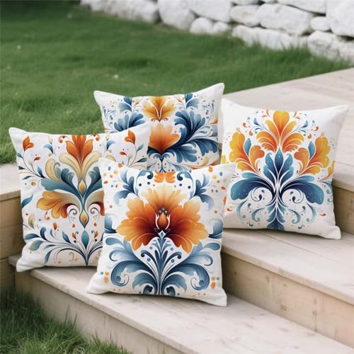 Housse coussin extérieur imperméable violette aspect lin bohème - 4