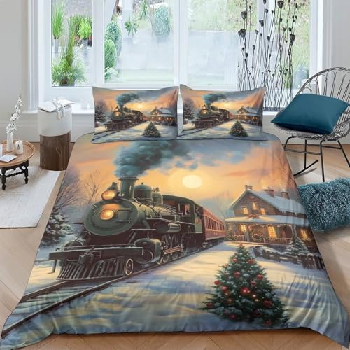 Parure de lit Noël Train King 220x240 en microfibre douce avec 2 taies - 4